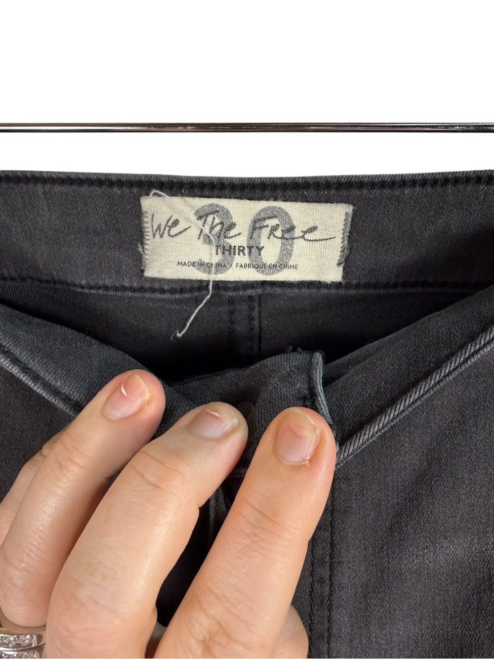 Free People We the Free Just Float on Flare Stretch Jeans Raw Hem Washed Black - Picture 3 of 5
